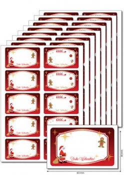 Schmucketikette "Weihnachten" rot, 8xA5 à 10 Etiketten = 80 Etiketten, bedruckbar
